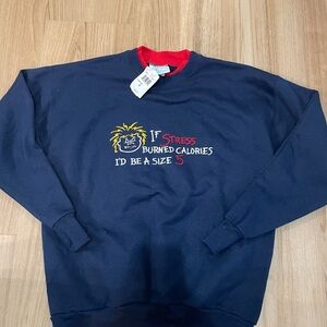 NWT Vintage Navy Blue Funny Embroidered Graphic Crewneck